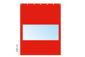 Kurtyna plandekowa z wgrzanym oknem, czerwona. Wymiary 3x3,5m