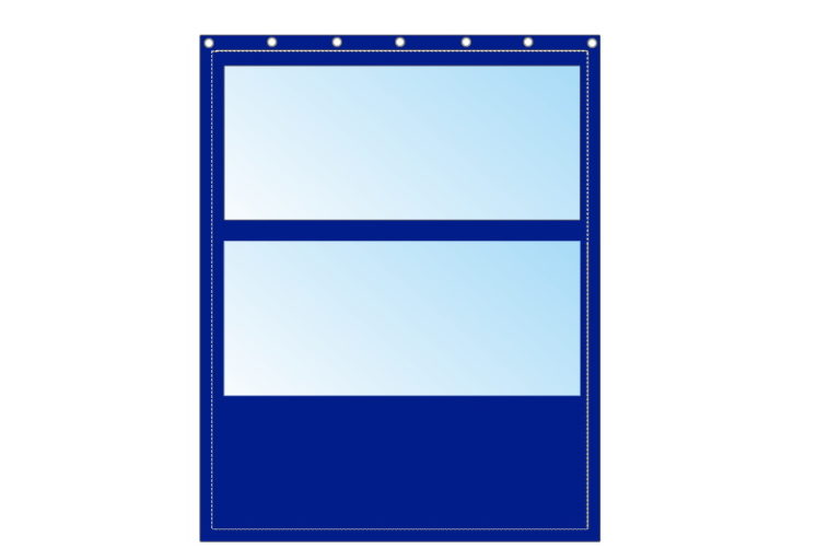 Niebieska kurtyna z plandeki 3,5m x 4m z podwójnym oknem